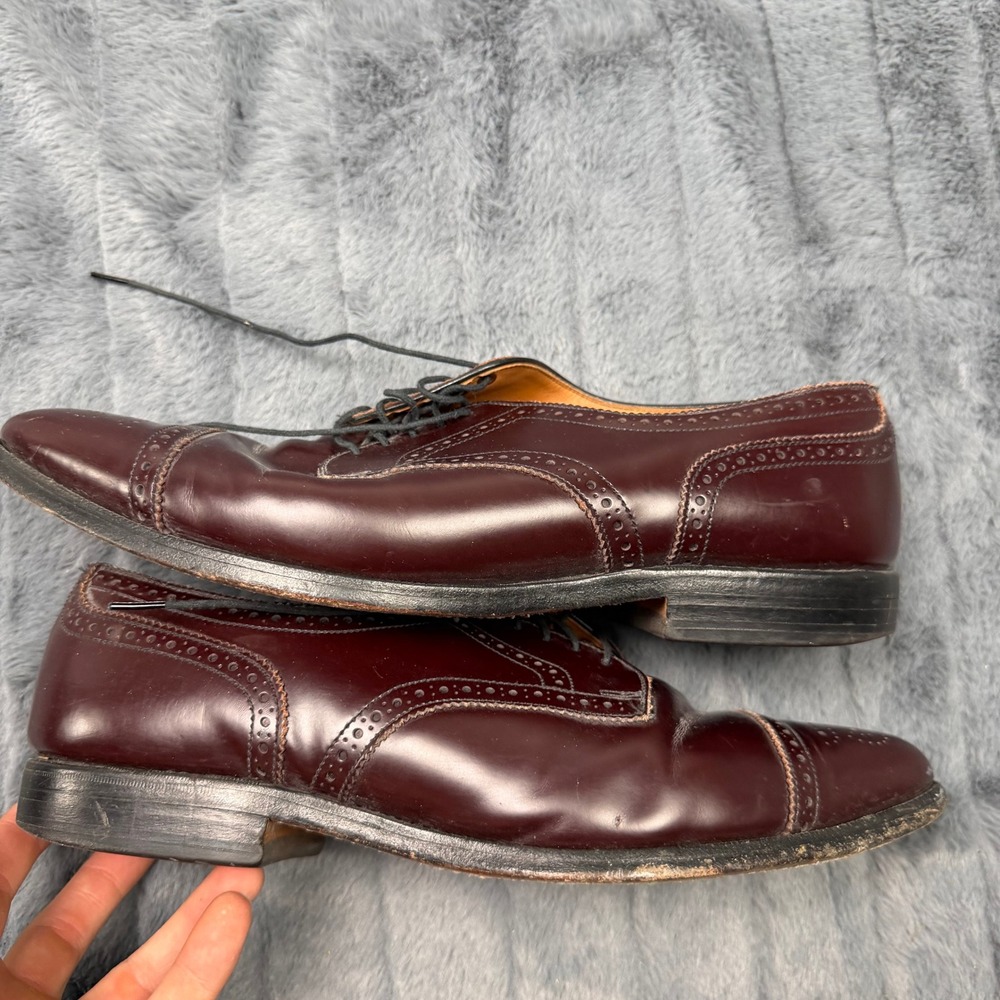 Allen Edmonds Strandmok Burgundy Leather Cap Toe Brogue Oxford Shoes 11 D 5237